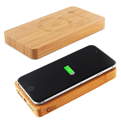 Bamboo Material Power Bank Wireless Charger